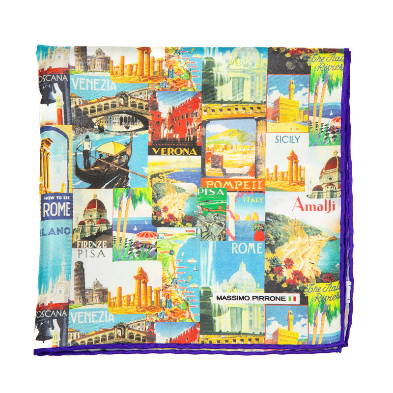 Silk Pocket Square Italian cities