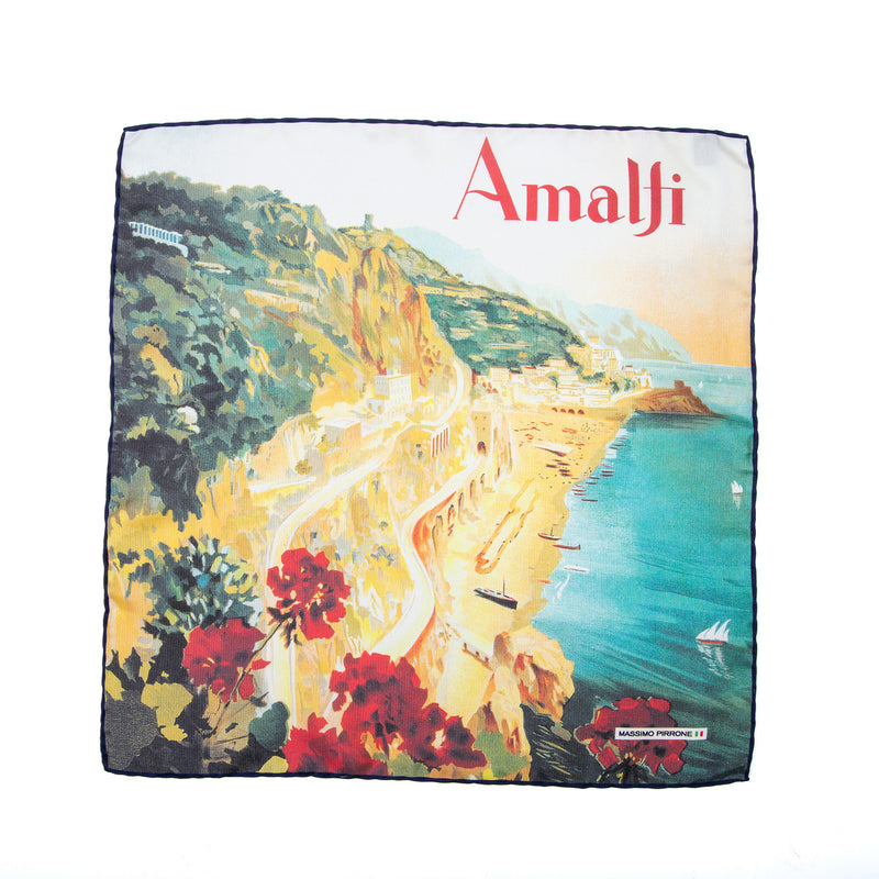 Silk Pocket Square Amalfi  hand  stitched edges