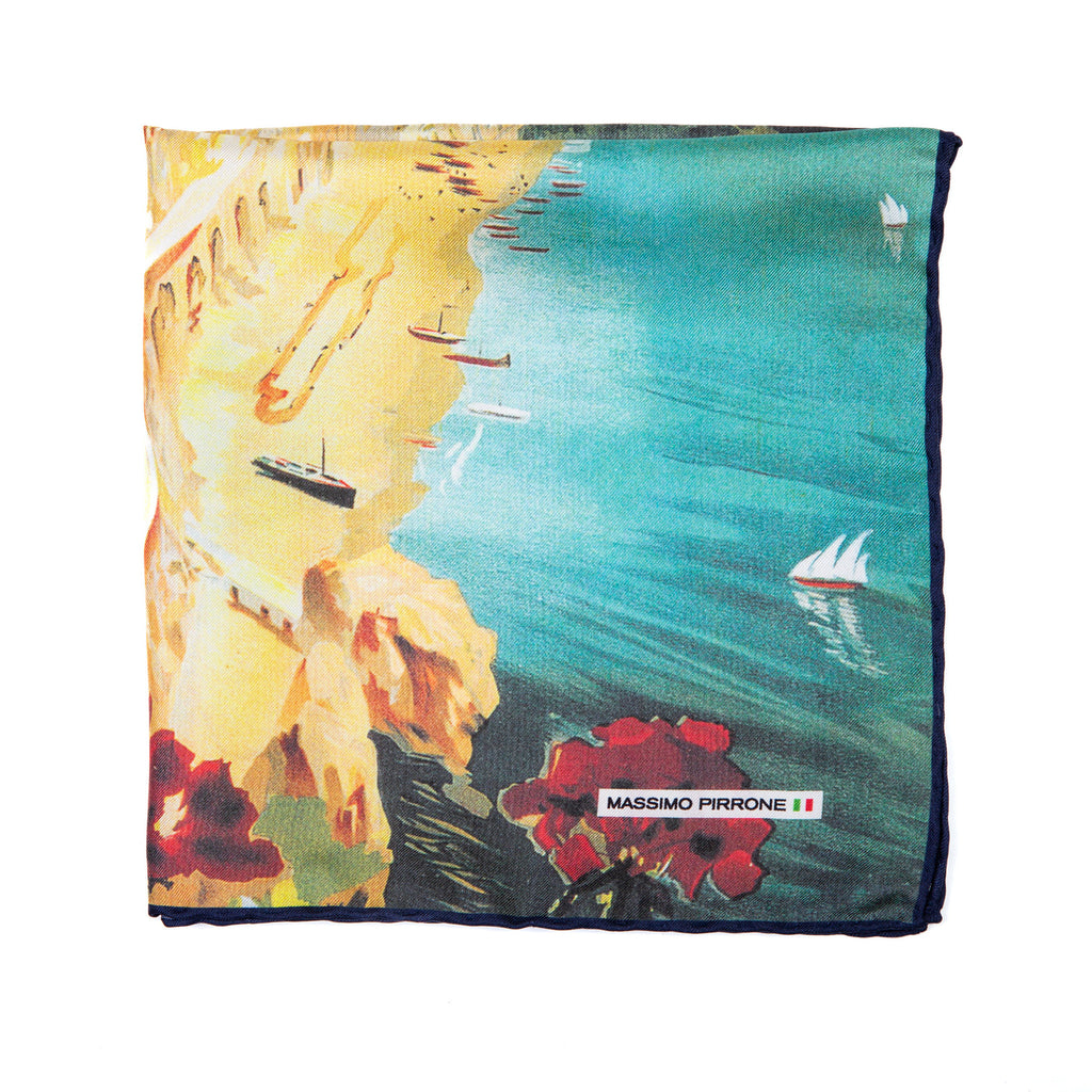 Silk Pocket Square Amalfi  hand  stitched edges