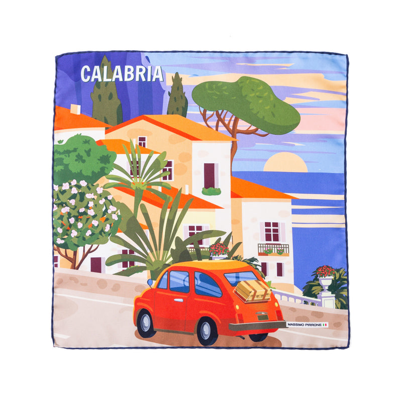 Silk Pocket Square Calabria  hand  stitched edges