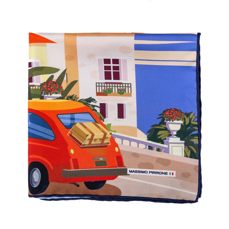 Silk Pocket Square Calabria  hand  stitched edges