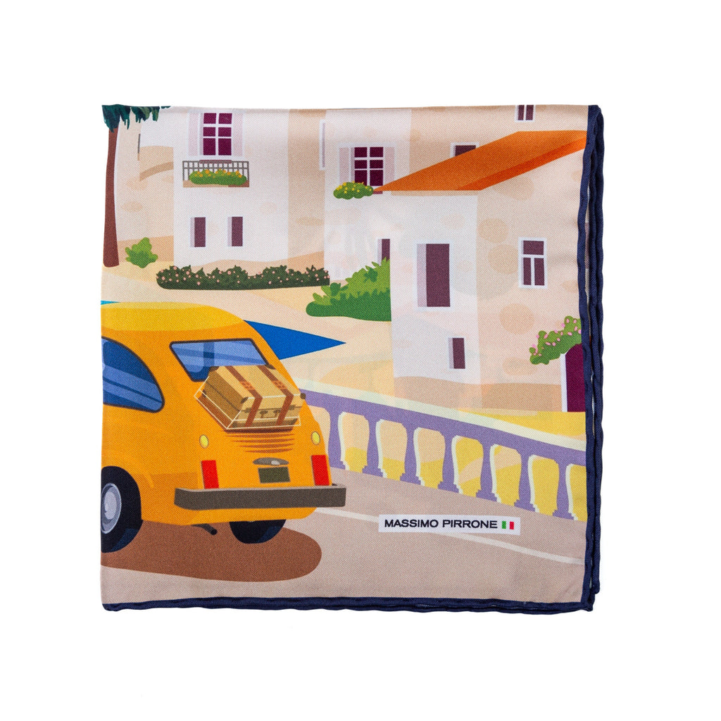 Silk Pocket Square Riviera Ligure  hand  stitched edges
