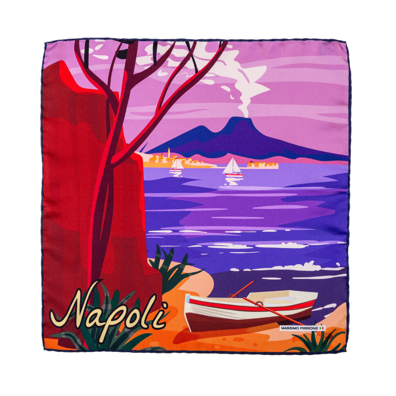 Silk Pocket Square Napoli  hand  stitched edges