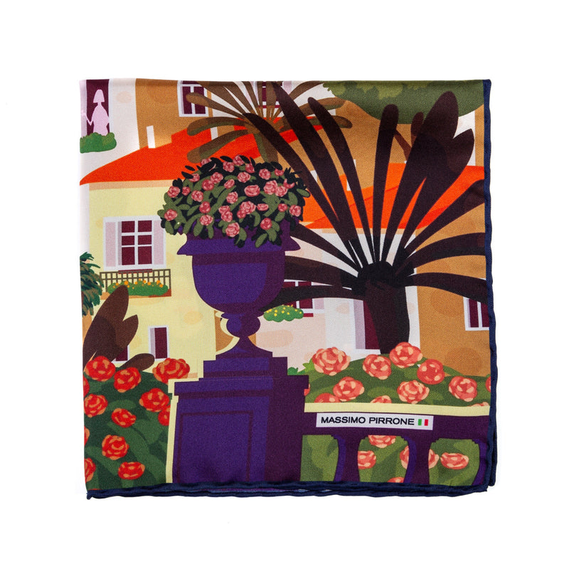 Silk Pocket Square Positano  hand  stitched edges