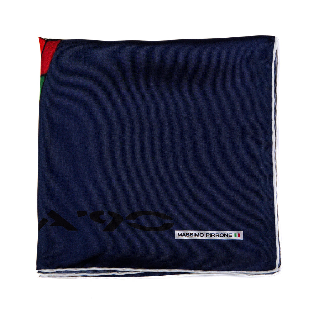 Silk Pocket Square  CIAO ITALIA 90 hand  stitched edges