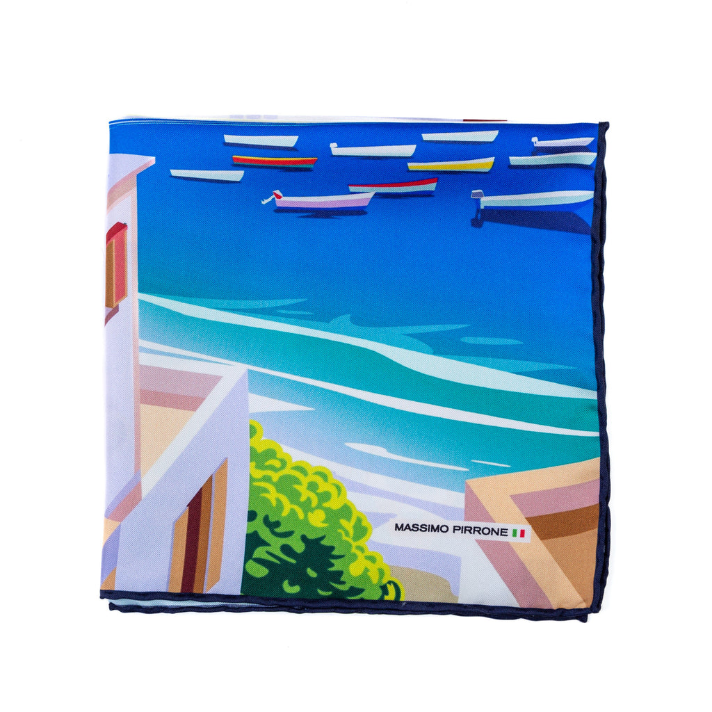 Silk Pocket Square Puglia  hand  stitched edges