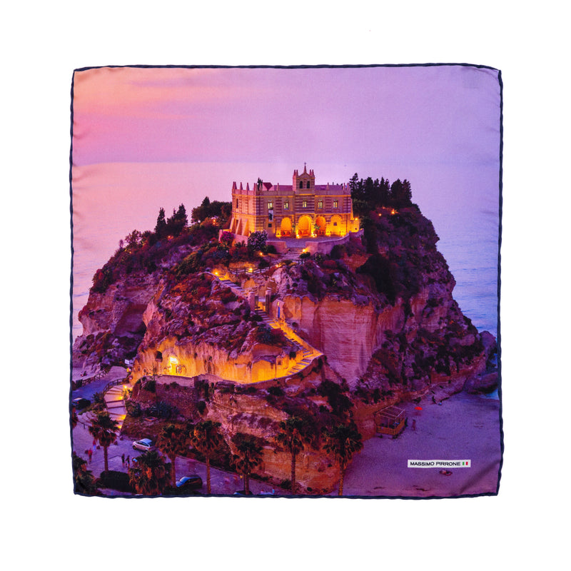 Silk Pocket Square Tropea  hand  stitched edges