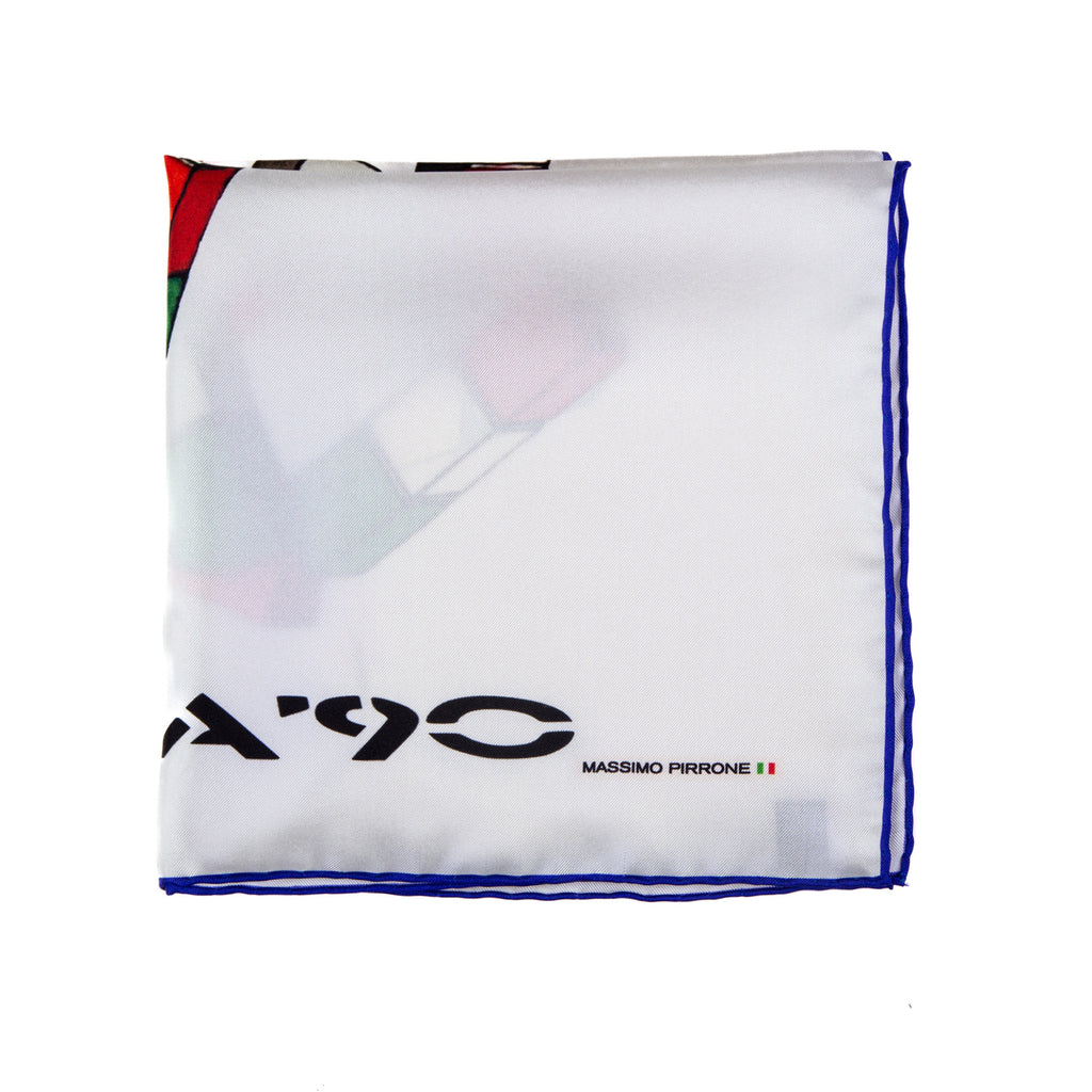 Silk Pocket Square  CIAO ITALIA 90 hand  stitched edges