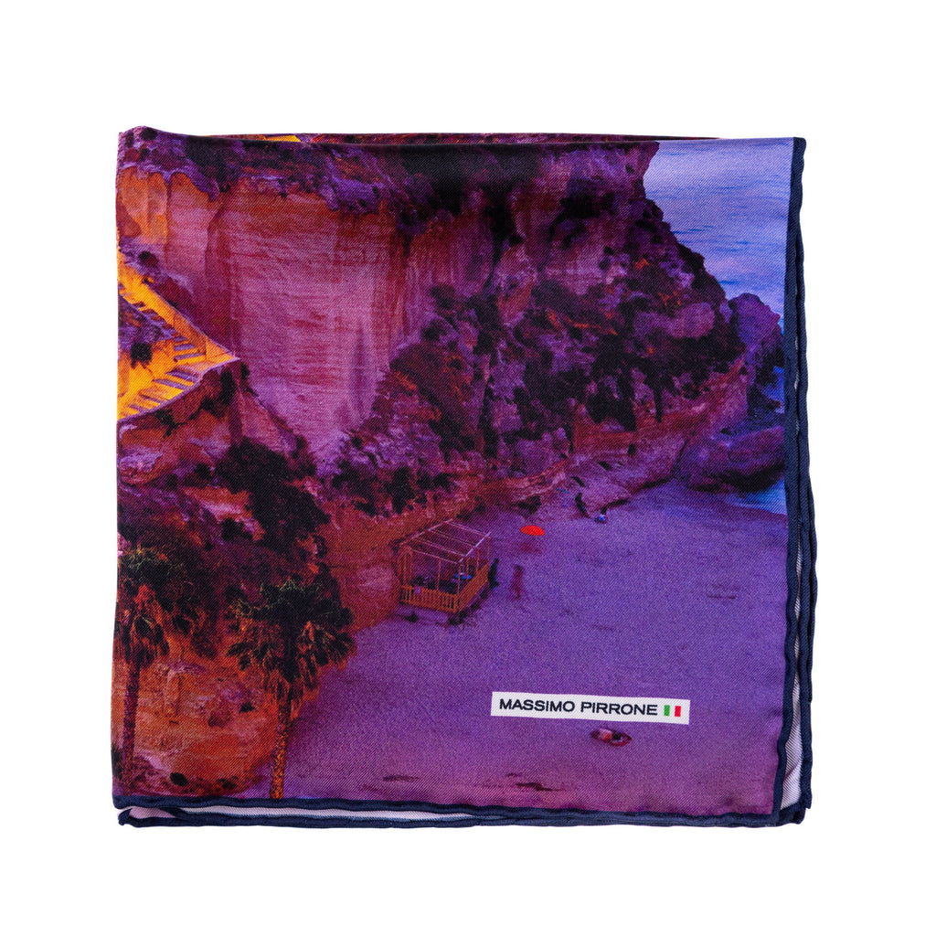 Silk Pocket Square Tropea  hand  stitched edges