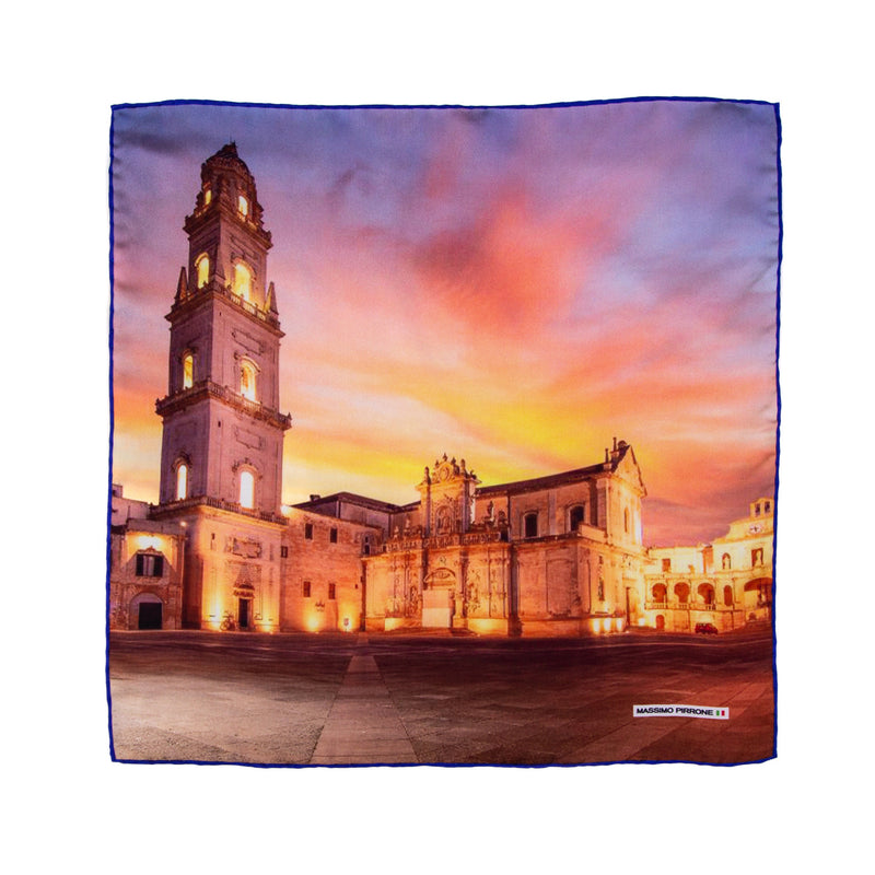 Silk Pocket Square IL DUOMO di Lecce  hand  stitched edges