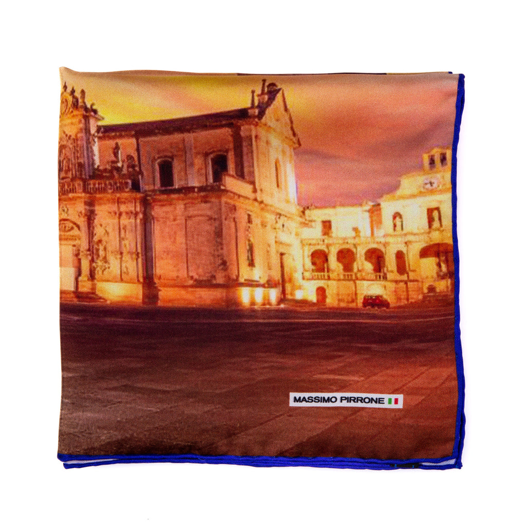 Silk Pocket Square IL DUOMO di Lecce  hand  stitched edges