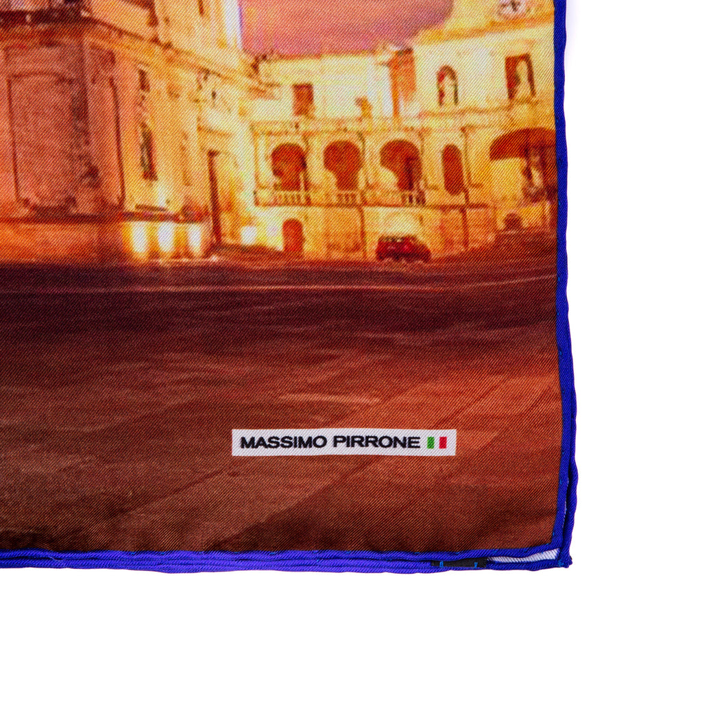 Silk Pocket Square IL DUOMO di Lecce  hand  stitched edges