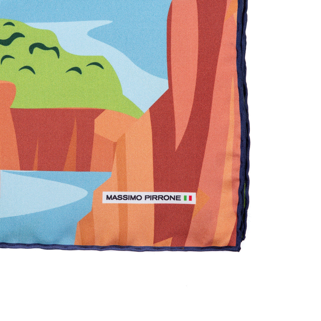 Silk Pocket Square Portofino  hand  stitched edges