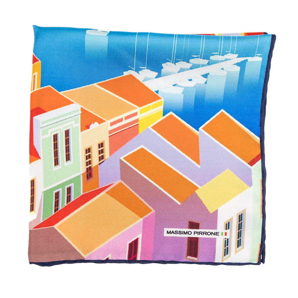 Silk Pocket Square Porto Venere  hand  stitched edges