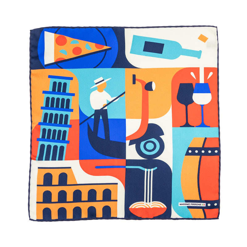 Silk Pocket Square la vita e bella   hand  stitched edges