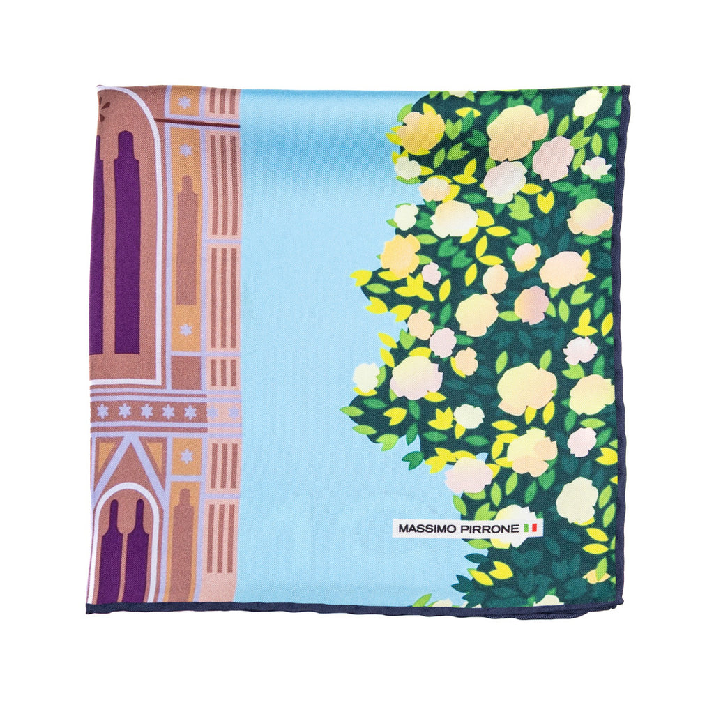 Silk Pocket Square Firenze  hand  stitched edges