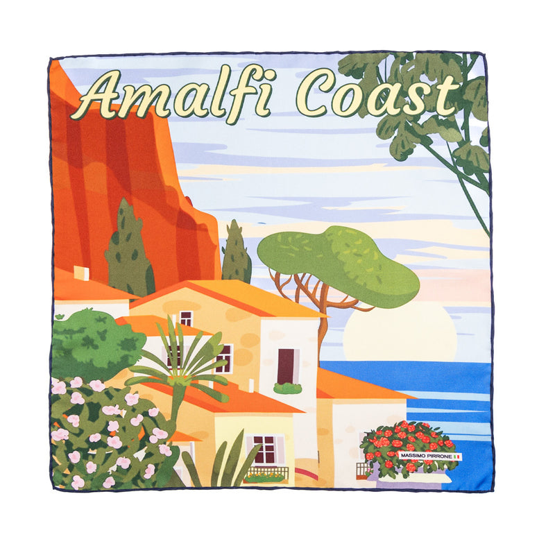 Silk Pocket Square Costiera Amalfi  hand  stitched edges
