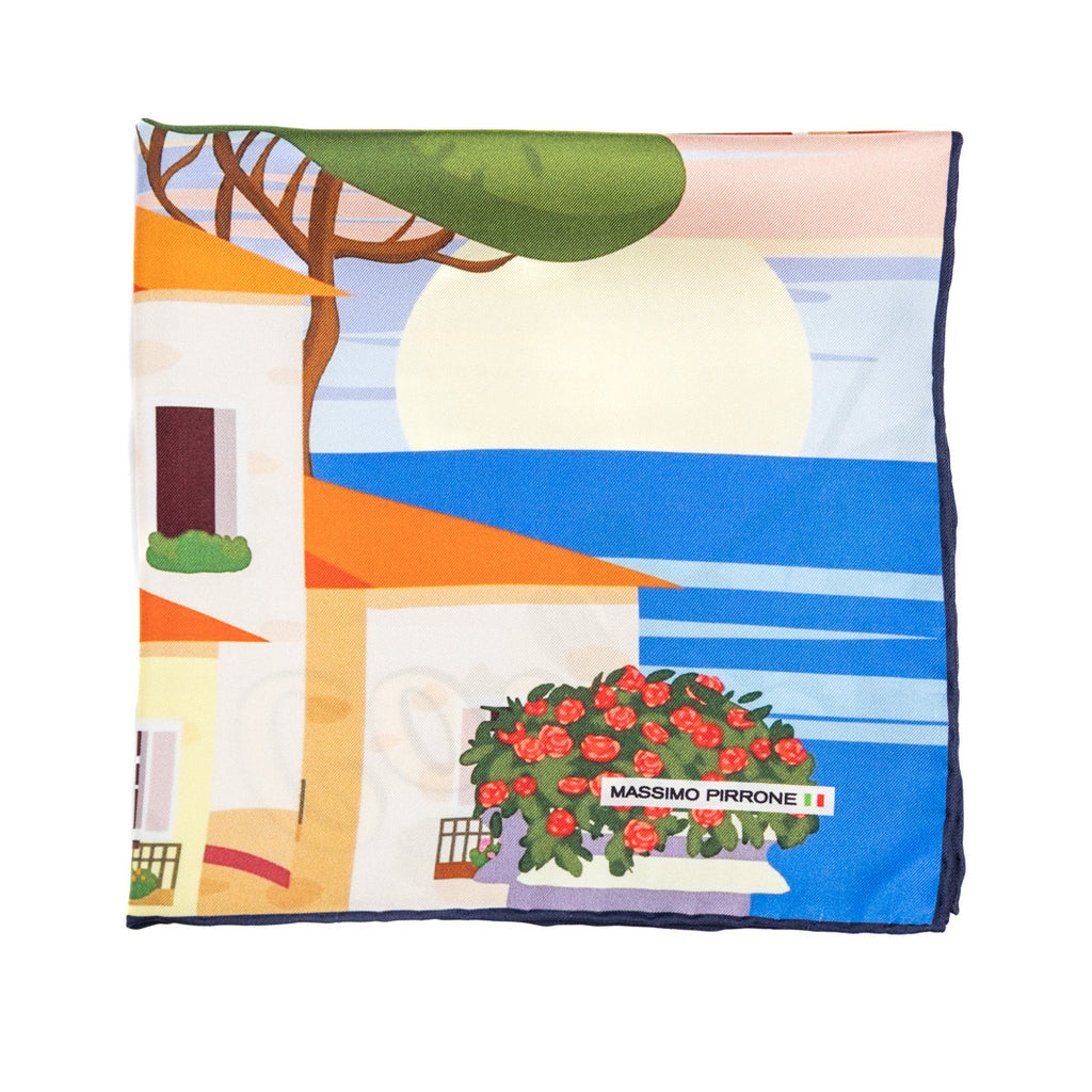 Silk Pocket Square Costiera Amalfi  hand  stitched edges