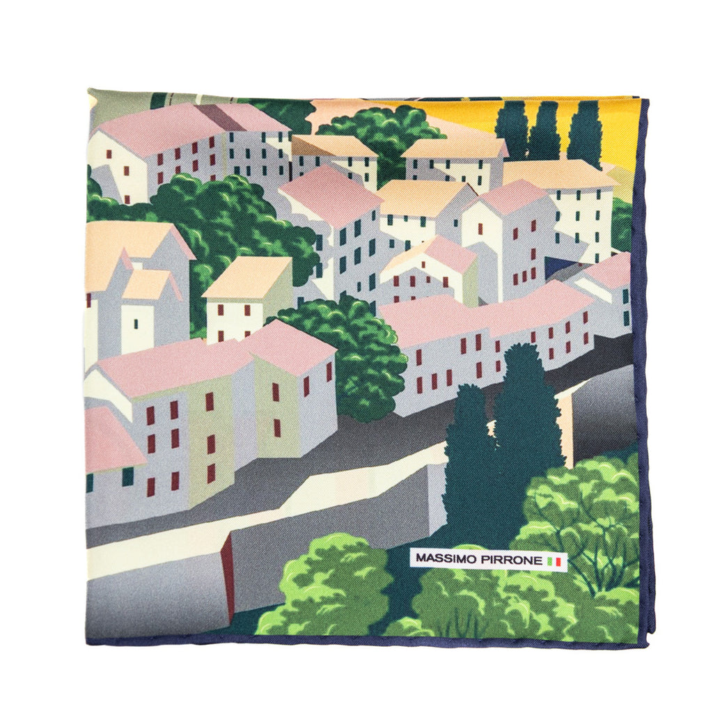 Silk Pocket Square Umbria hand  stitched edges