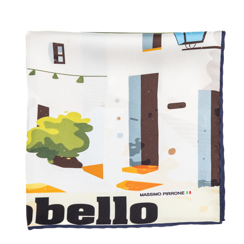 Silk Pocket Square Alberobello  hand  stitched edges