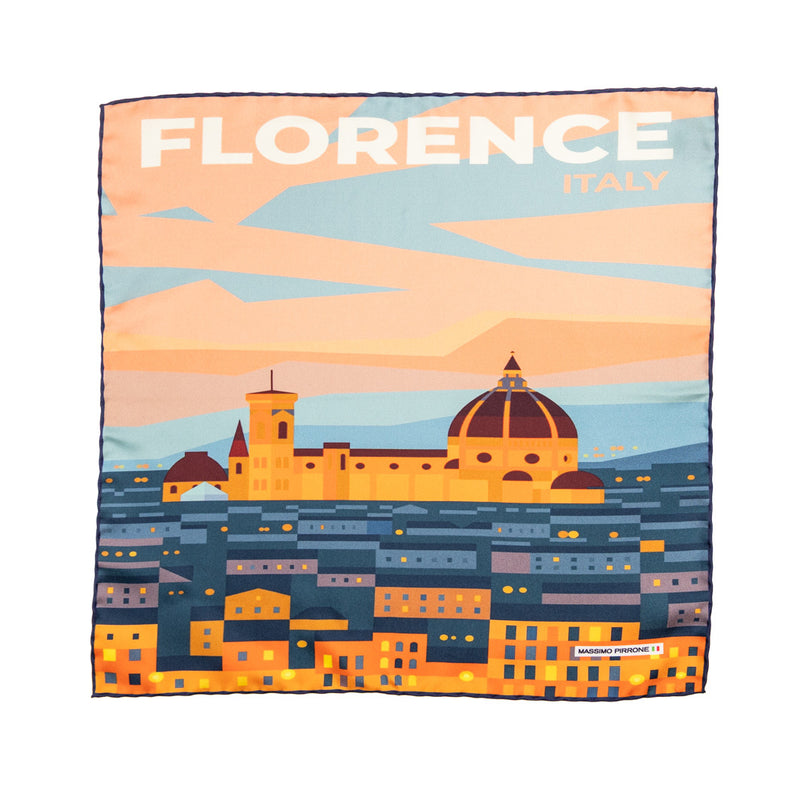 Silk Pocket Square tramonto Firenze  hand  stitched edges