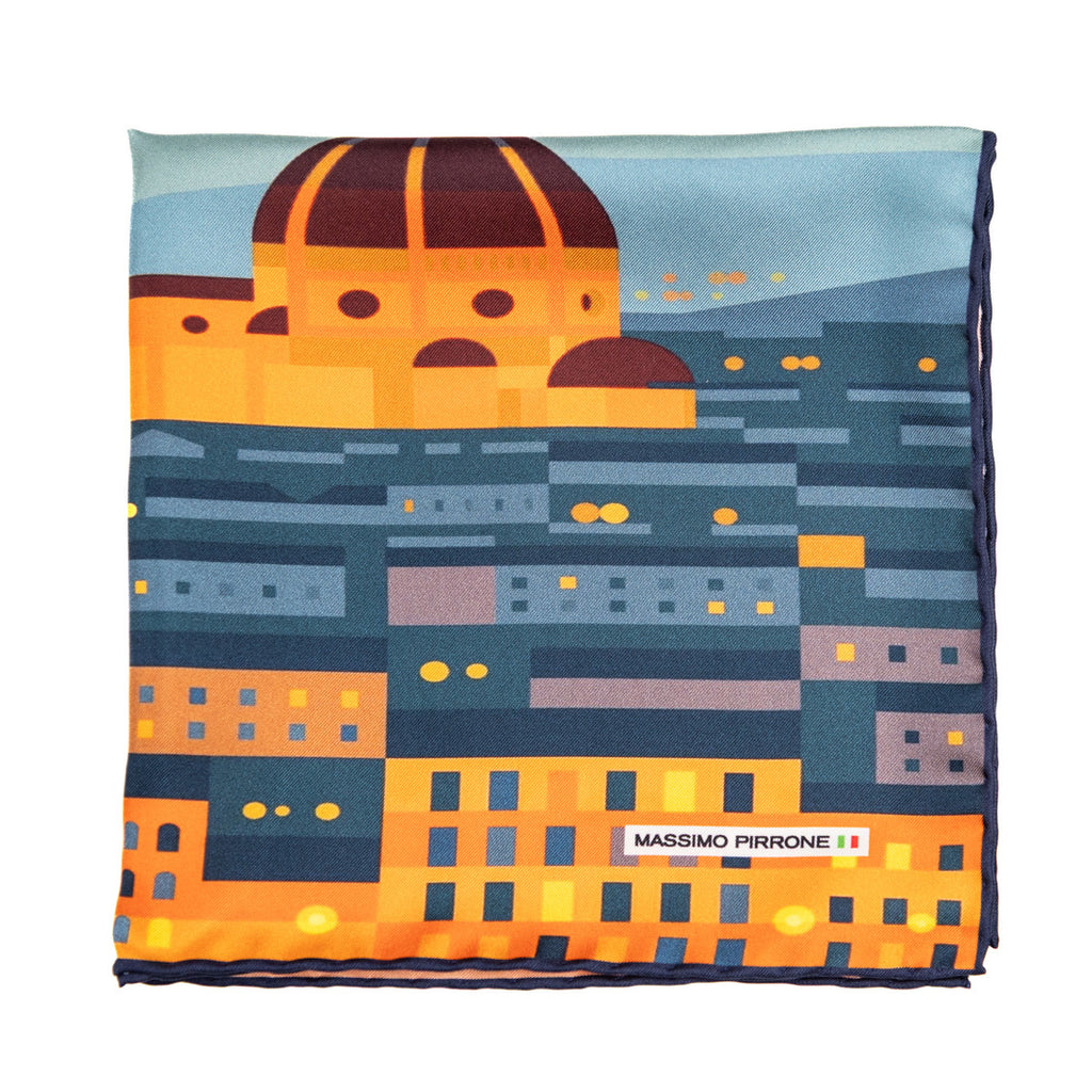 Silk Pocket Square tramonto Firenze  hand  stitched edges