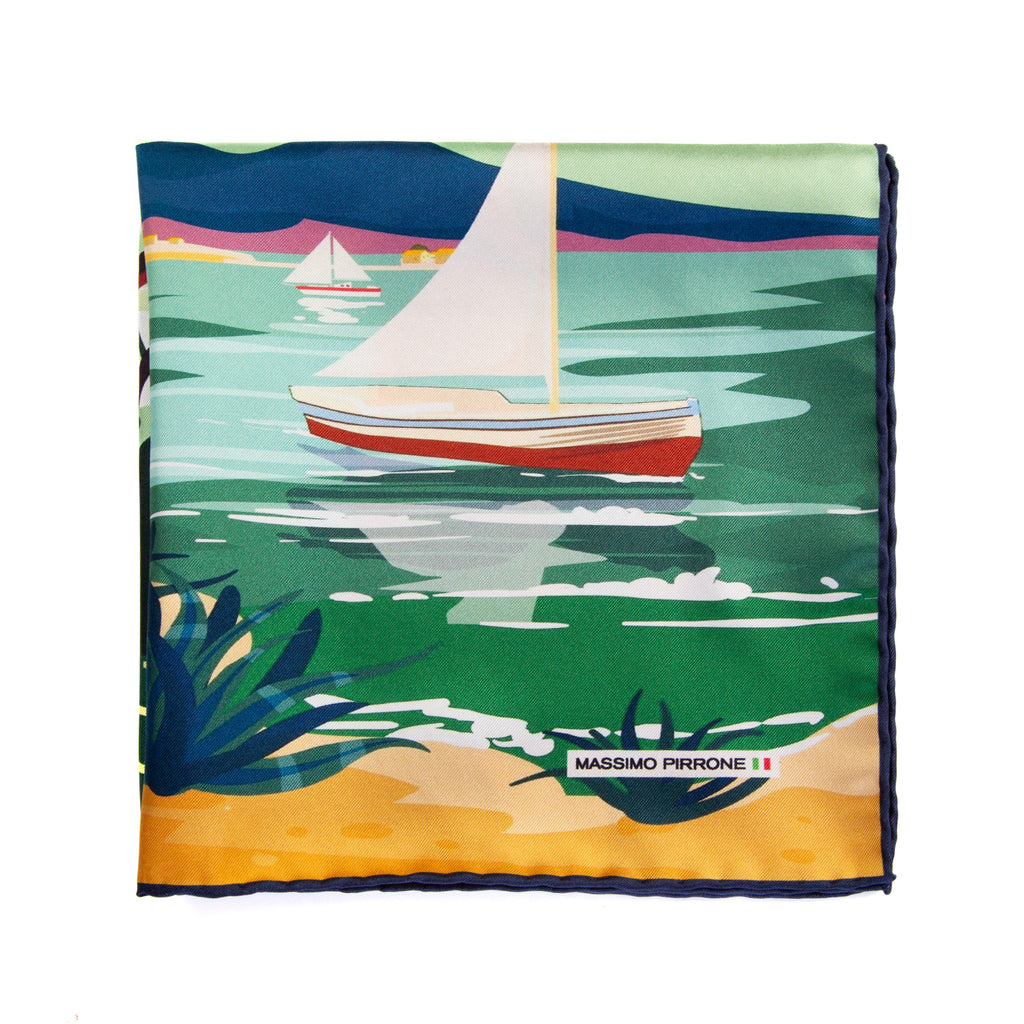 Silk Pocket Square Napoli  hand  stitched edges