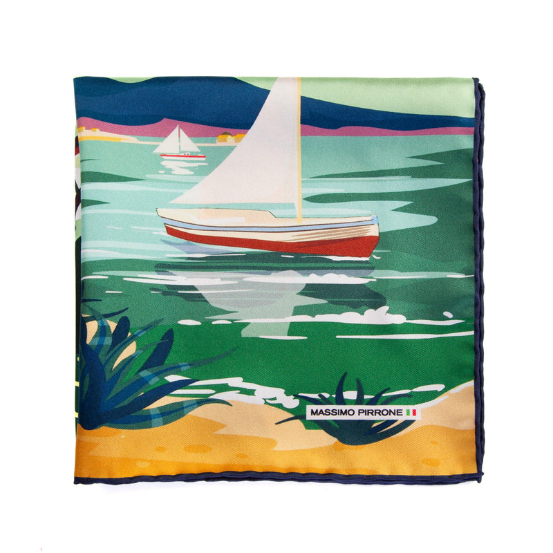 Silk Pocket Square Napoli  hand  stitched edges