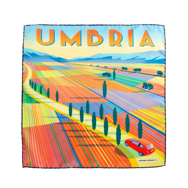Silk Pocket Square Umbria  hand  stitched edges