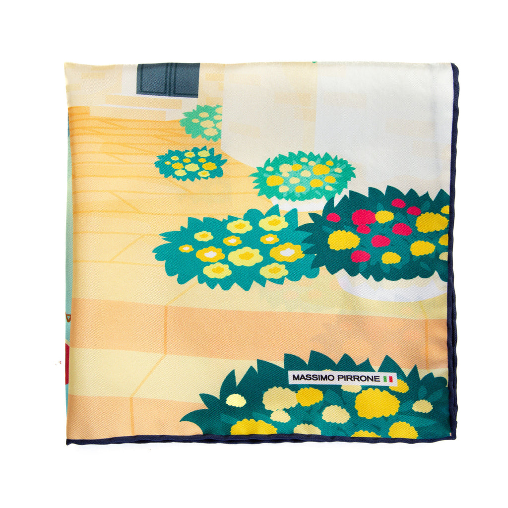 Silk Pocket Square Alberobello  hand  stitched edges