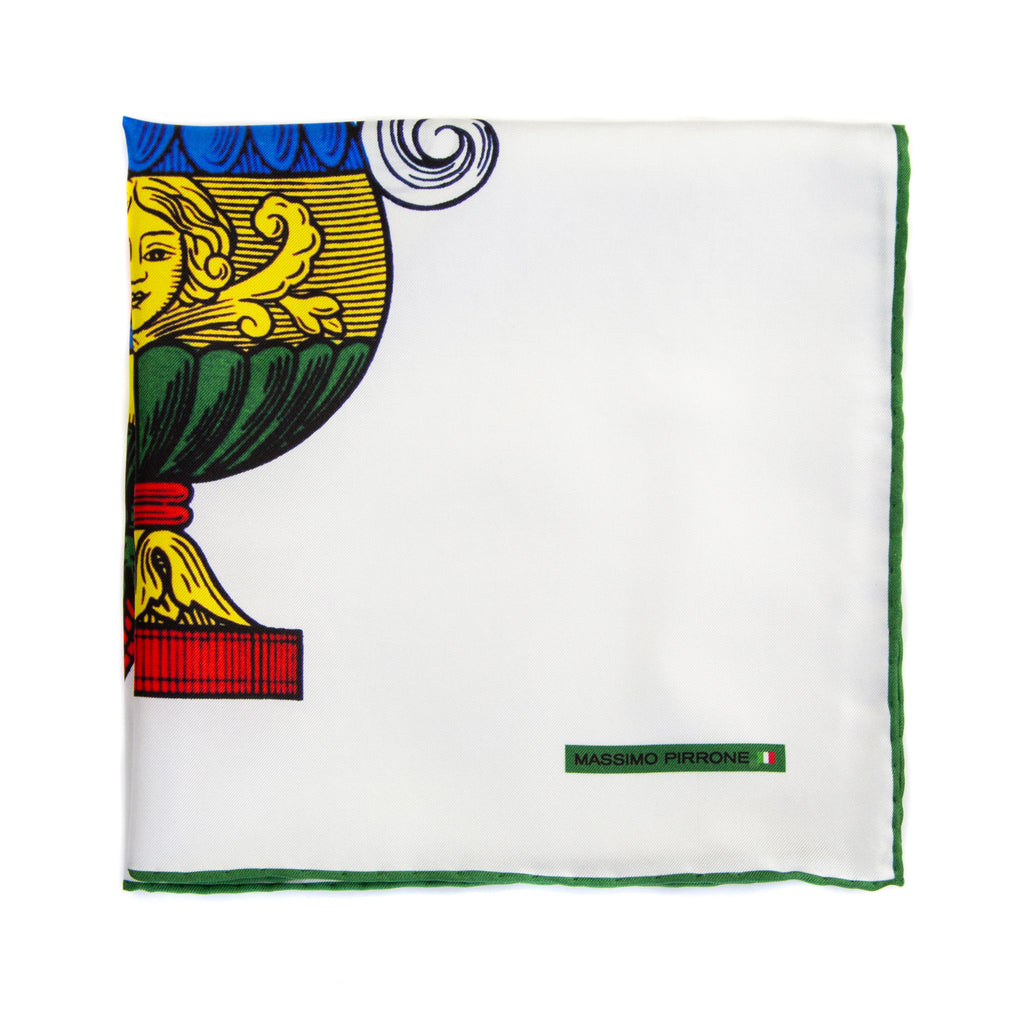 Silk Pocket Square Asso di  coppe  hand  stitched edges