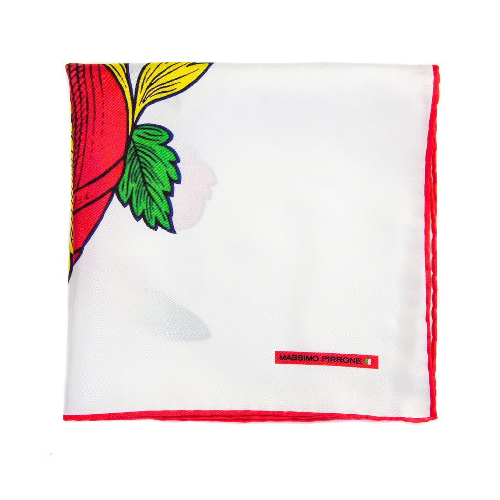 Silk Pocket Square Asso di  bastoni  hand  stitched edges