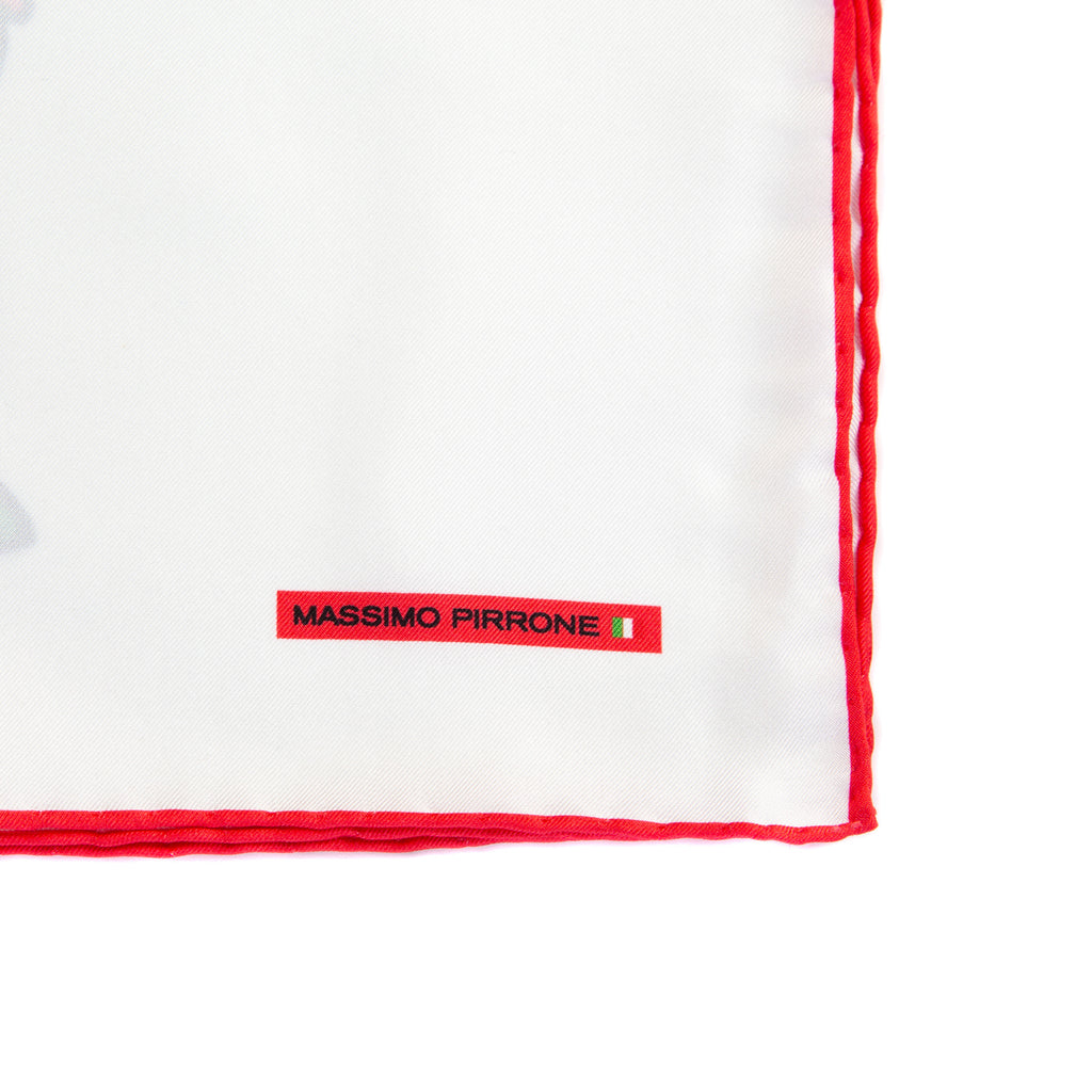 Silk Pocket Square Asso di  bastoni  hand  stitched edges