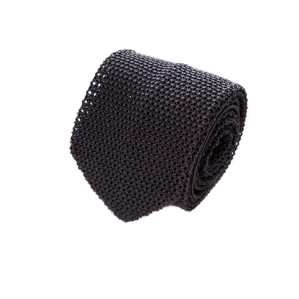 3 FOLD GREY KNITTED UNLINED TIE  - SILK