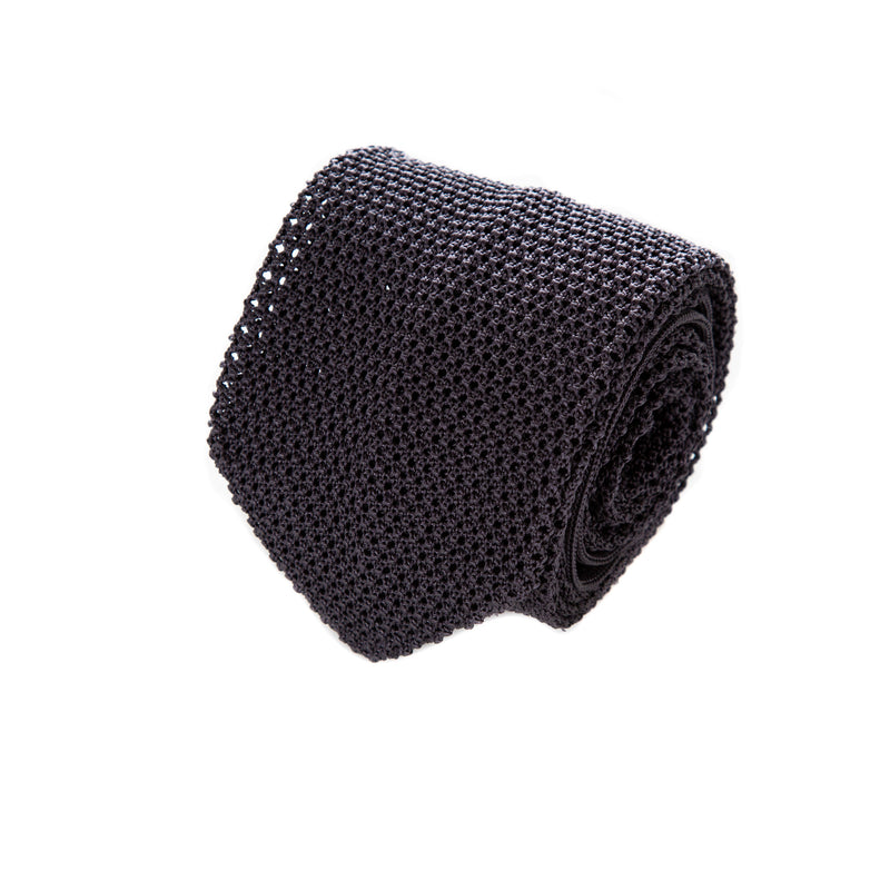 3 FOLD GREY KNITTED UNLINED TIE  - SILK