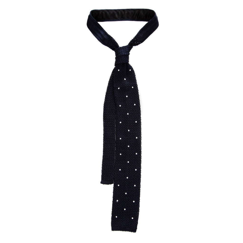 3 FOLD BLUE NAVY POLKA DOT UNLINED  - KNITTED SILK
