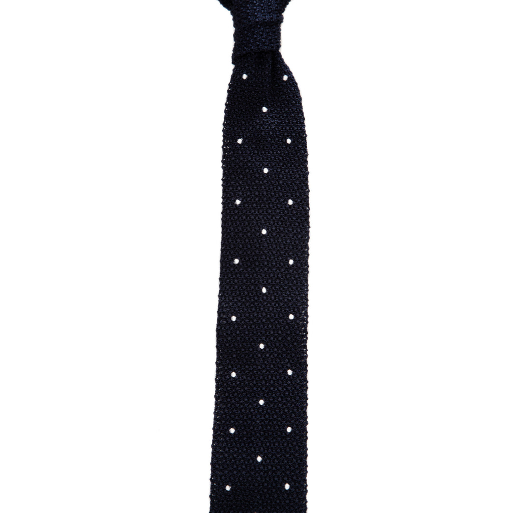 3 FOLD BLUE NAVY POLKA DOT UNLINED  - KNITTED SILK