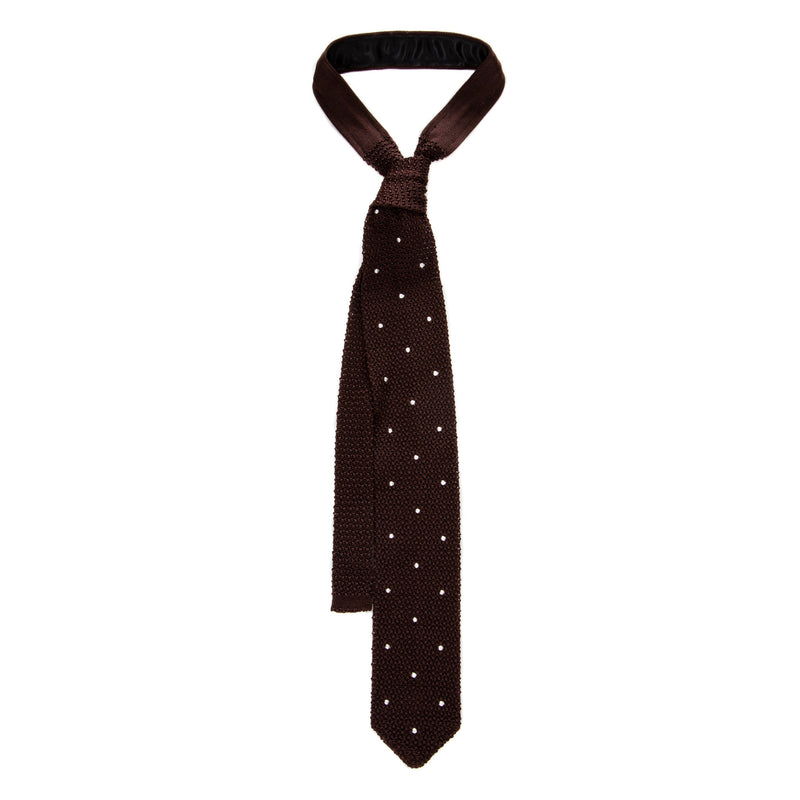 3 FOLD BROWN POLKA DOT UNLINED  - KNITTED SILK