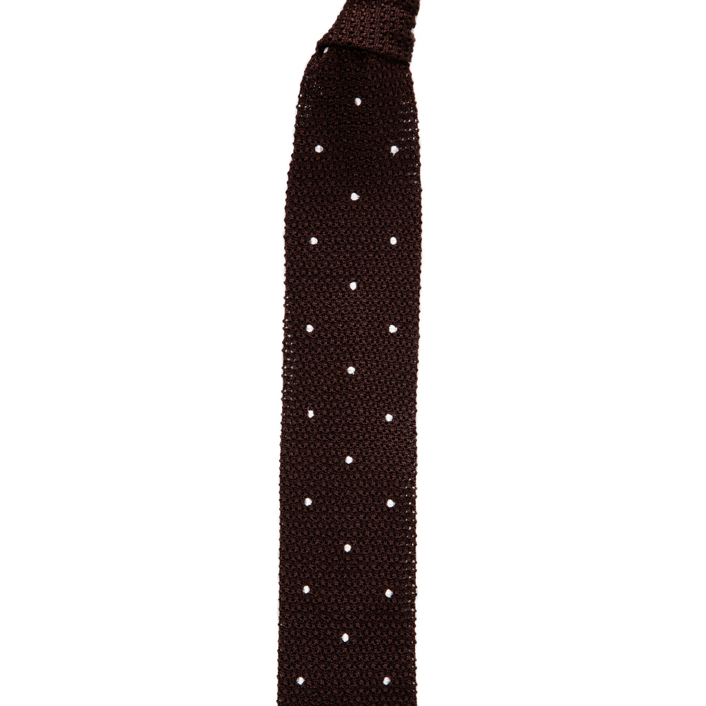 3 FOLD BROWN POLKA DOT UNLINED  - KNITTED SILK