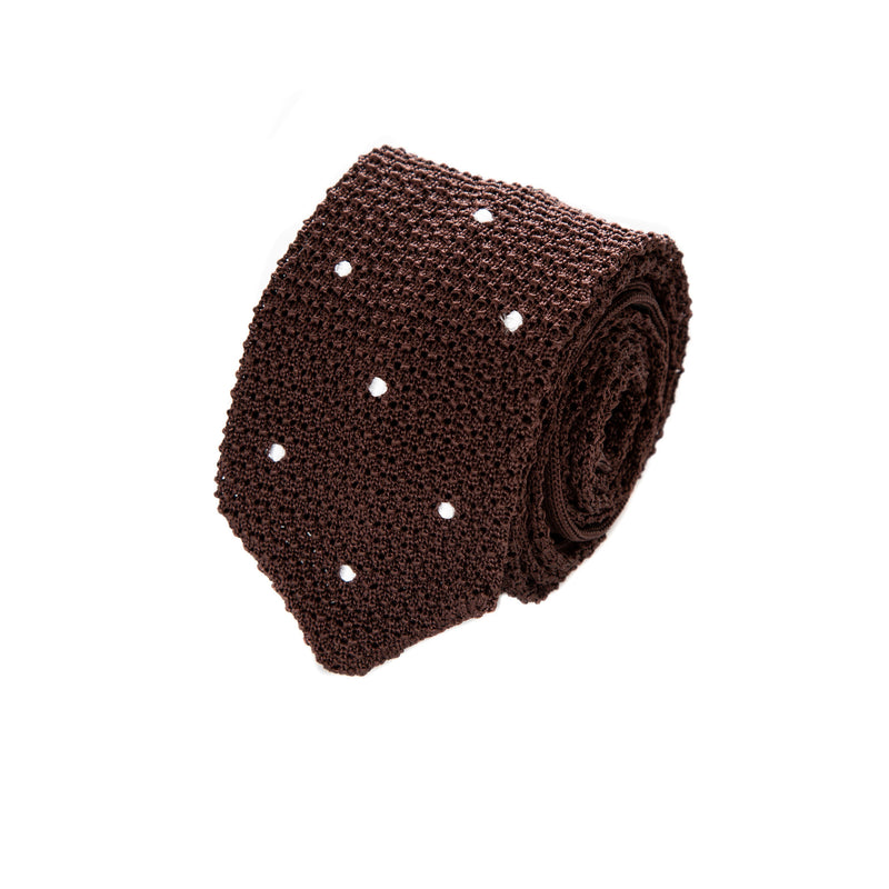 3 FOLD BROWN POLKA DOT UNLINED  - KNITTED SILK