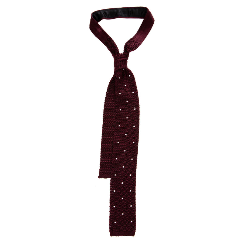 3 FOLD BURGUNDY POLKA DOT UNLINED  - KNITTED SILK