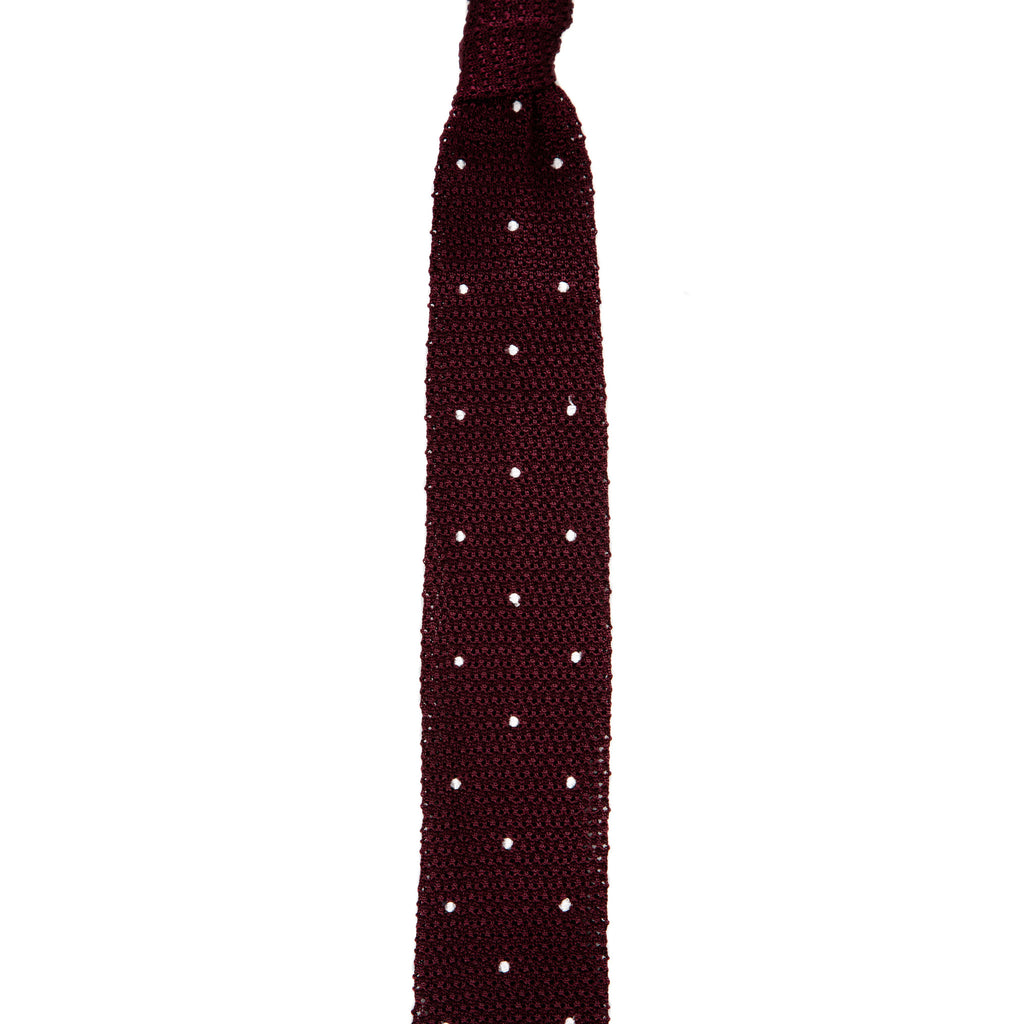 3 FOLD BURGUNDY POLKA DOT UNLINED  - KNITTED SILK