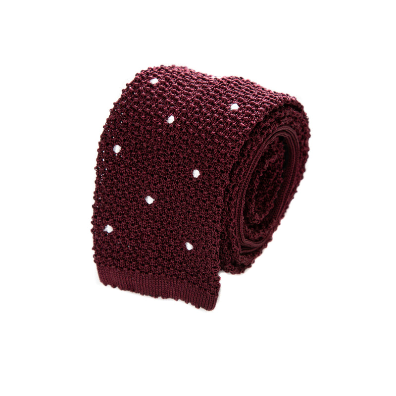 3 FOLD BURGUNDY POLKA DOT UNLINED  - KNITTED SILK